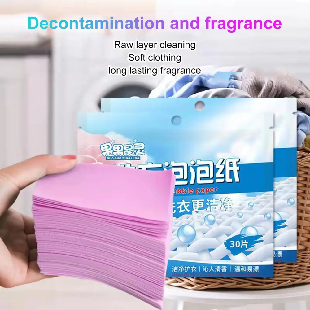 

30Pcs Laundry Cleaning Sheets Strong Decontamination Long-lasting Fragrance Laundry Washing Bubble Sheets For Washing Machine