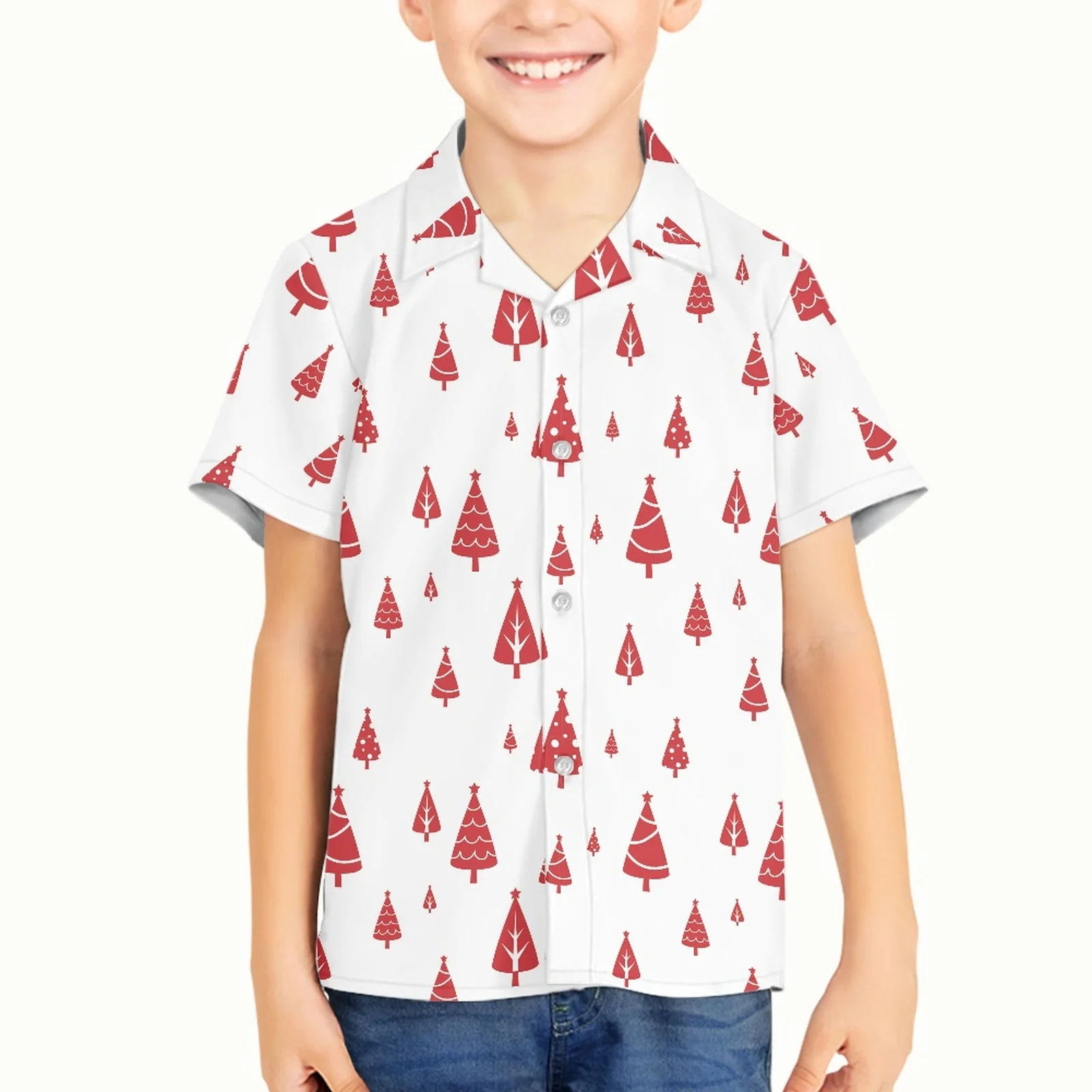 

Рождественский дизайн, праздничный узор, осенняя Повседневная рубашка с лацканами для маленьких мальчиков и девочек, наряды, однобортная р...