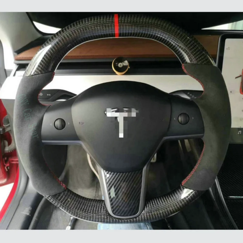 Акция руль из натурального углеродного волокна/кожи для Tesla Model 3 | Автомобили и