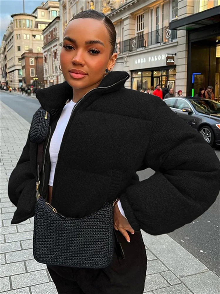 Casual Winter Keep Warm Turtleneck Puffer Jackets Women Long Sleeve Zipper Drawstring Top Bubble Casual Street Coats Wholesale