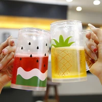 watermelon pineapple summer ice cup soda simple convenient double plastic hand coffee tumbler beer cup eco friendly