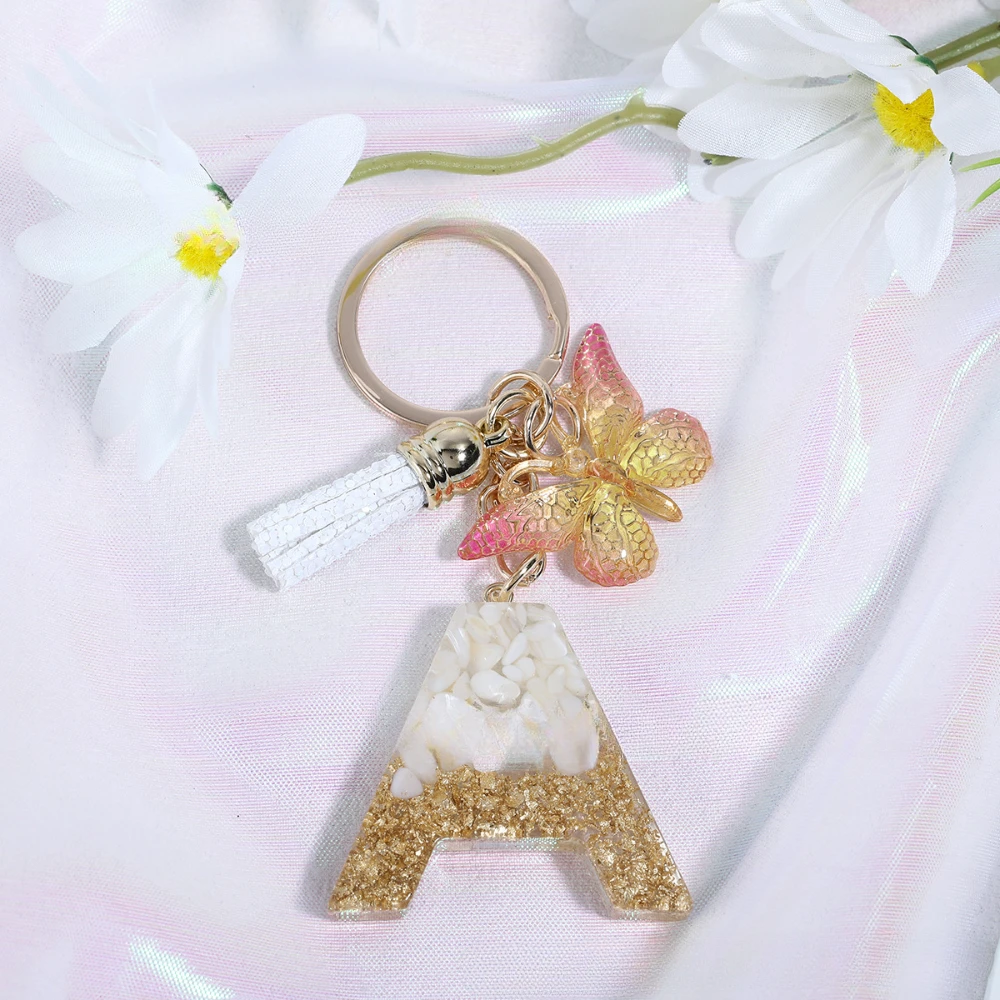 

White Tassel Letter Key Ring Imitation Crystal Drop Glue Pendant Accessories European and American Popular Hanging Ornaments