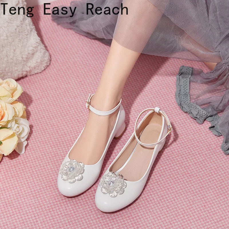 

Party Girls Pumps 2022 Spring Summer Baby Shoes Kids Fashion Princess Crystal Flower Buckle Strap Mary Jane Shoes Sweet