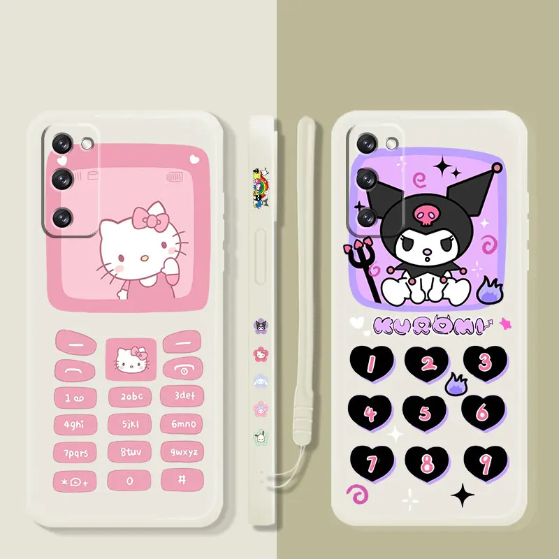 

Square Liquid Case For Samsung Galaxy S22 S21 S20 FE Ultra S10 S9 S8 Plus S10e Note 20 10 Lite Hello Kitty Kuromi Phone Number