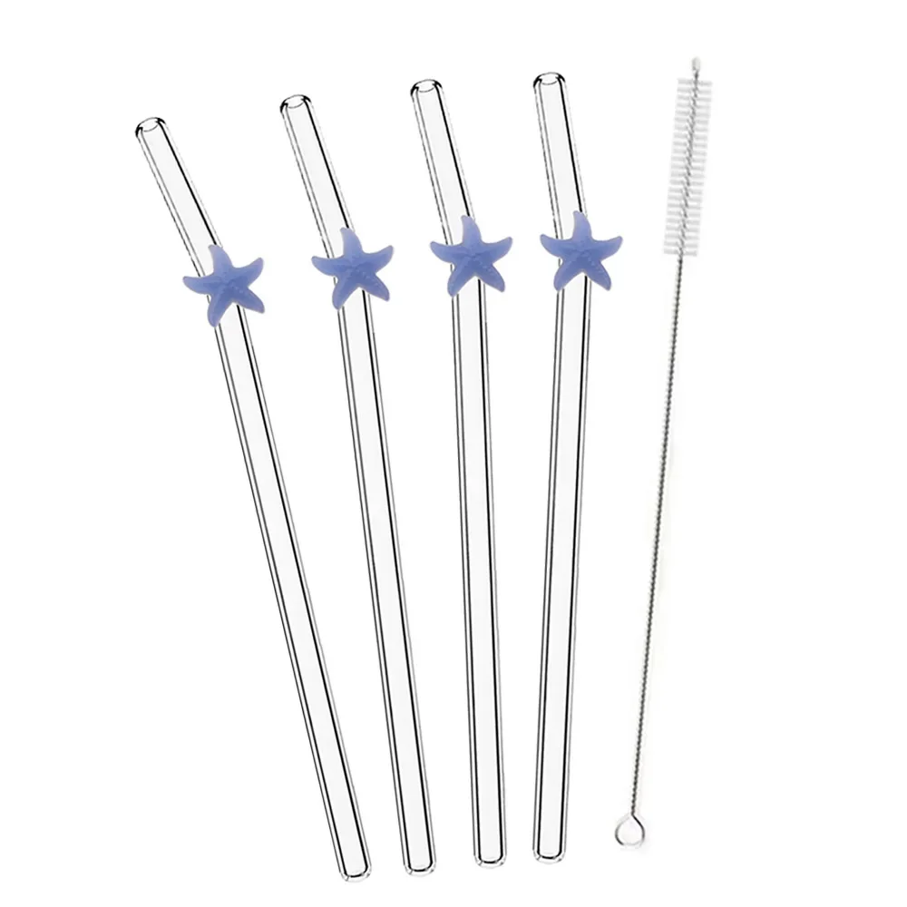 

Набор Из 4 Многоразовых Стеклянных Трубочек В Форме Морской Звезды, Экологичные, Для Смузи, Коктейлей, Бара