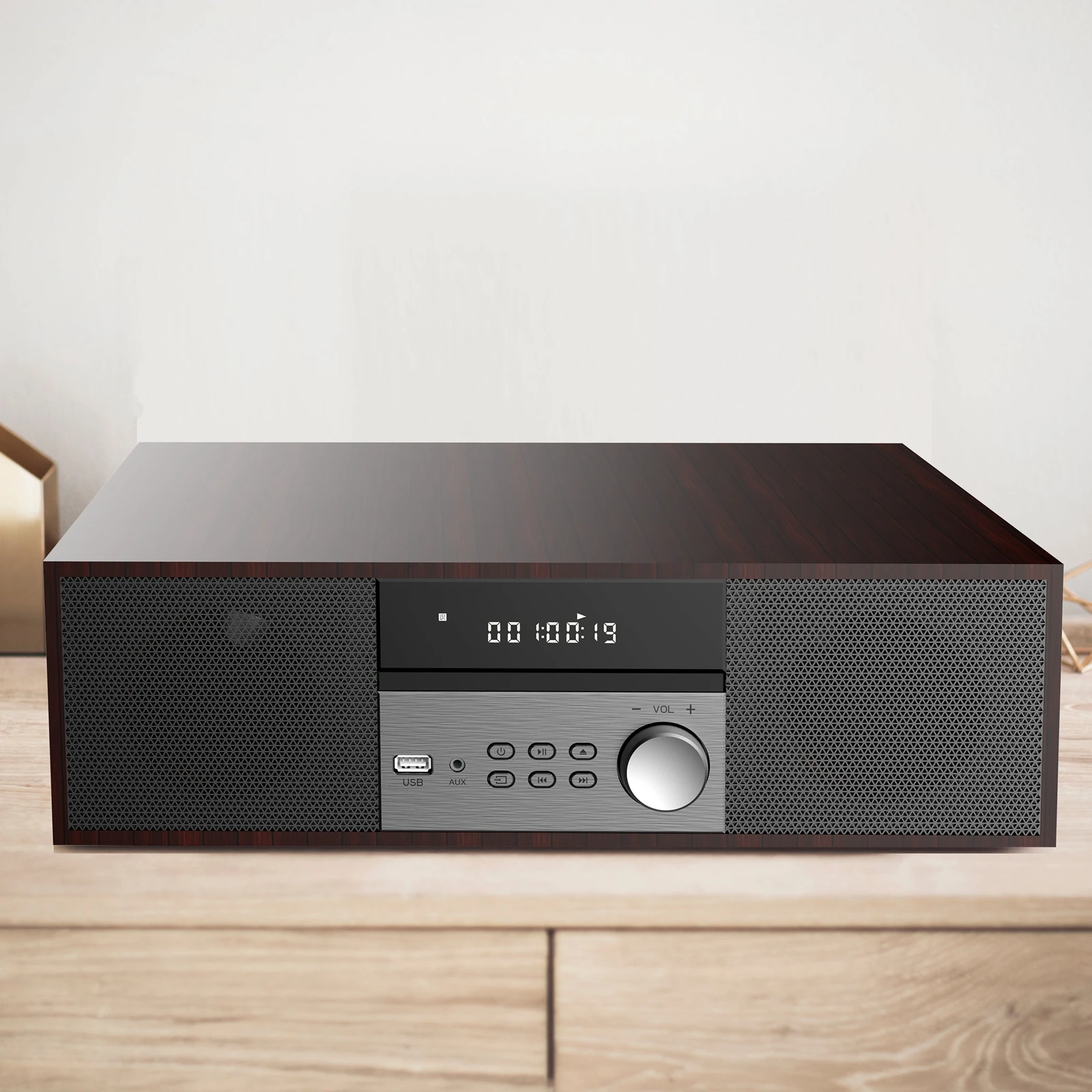 Фото Компактная Hi-Fi система: портативный CD-плеер с FM-радио, беспроводным USB, MP3, AUX-входом, стереодинамиками и пультом дистанционного управления №2