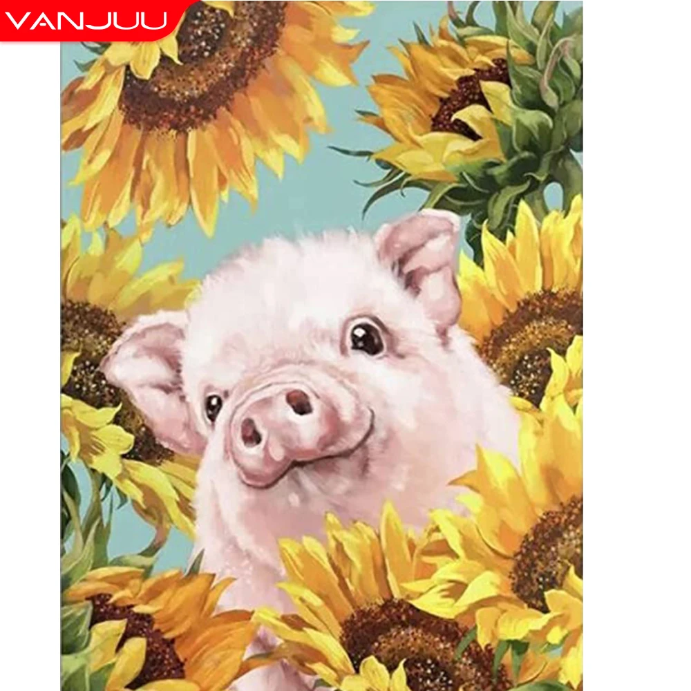 

5D Diamond Painting Pig Diamond Embroidery Square Animal Cross Stitch Kit Home Flower Decoration Painting Gift