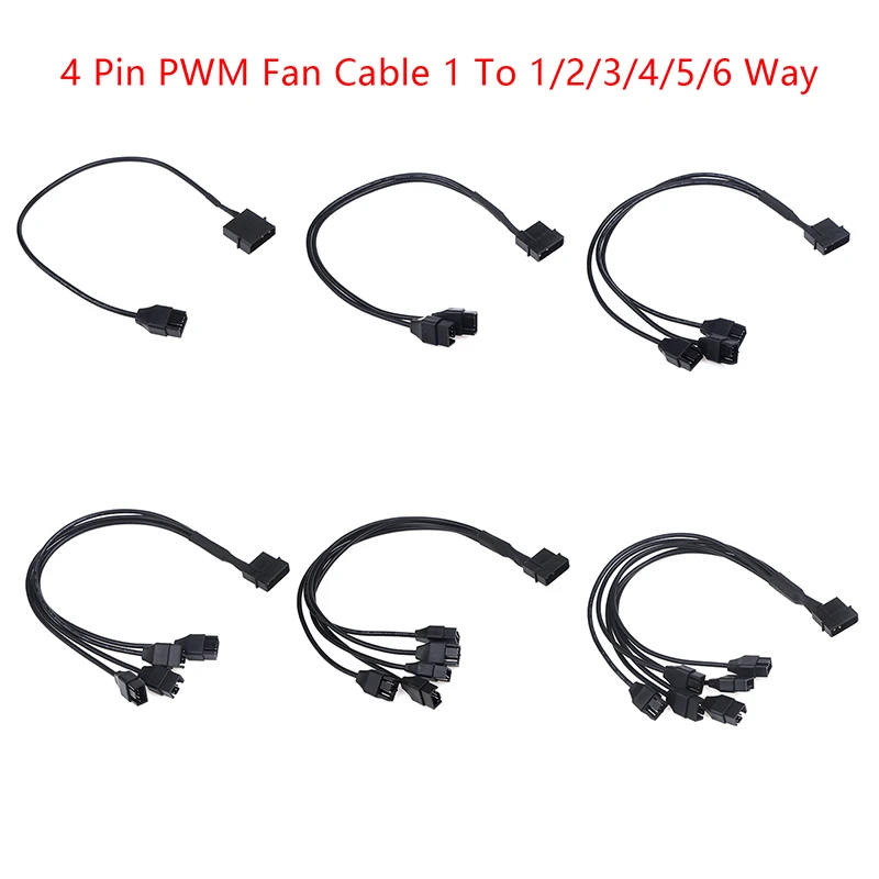 

4 Pin Pwm Fan Cable 1 To 1/2/3/4/5/6 Ways Splitter Cable Black Sleeved 27cm Extension Cable Connector PWM Extension Cables