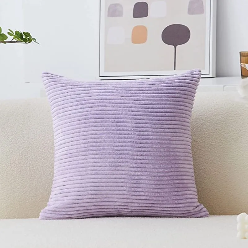 Inyahome Lavender Throw Pillows Cover Solid Supersoft Corduroy Handmade Decorative Velvet Pillow Cover for Bed Coussin Canapé