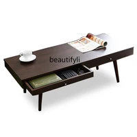 zq Nordic Table Minimalist Japanese Style Coffee Table Modern Small Apartment Solid Wood Drawer Living Room Coffee Table Home