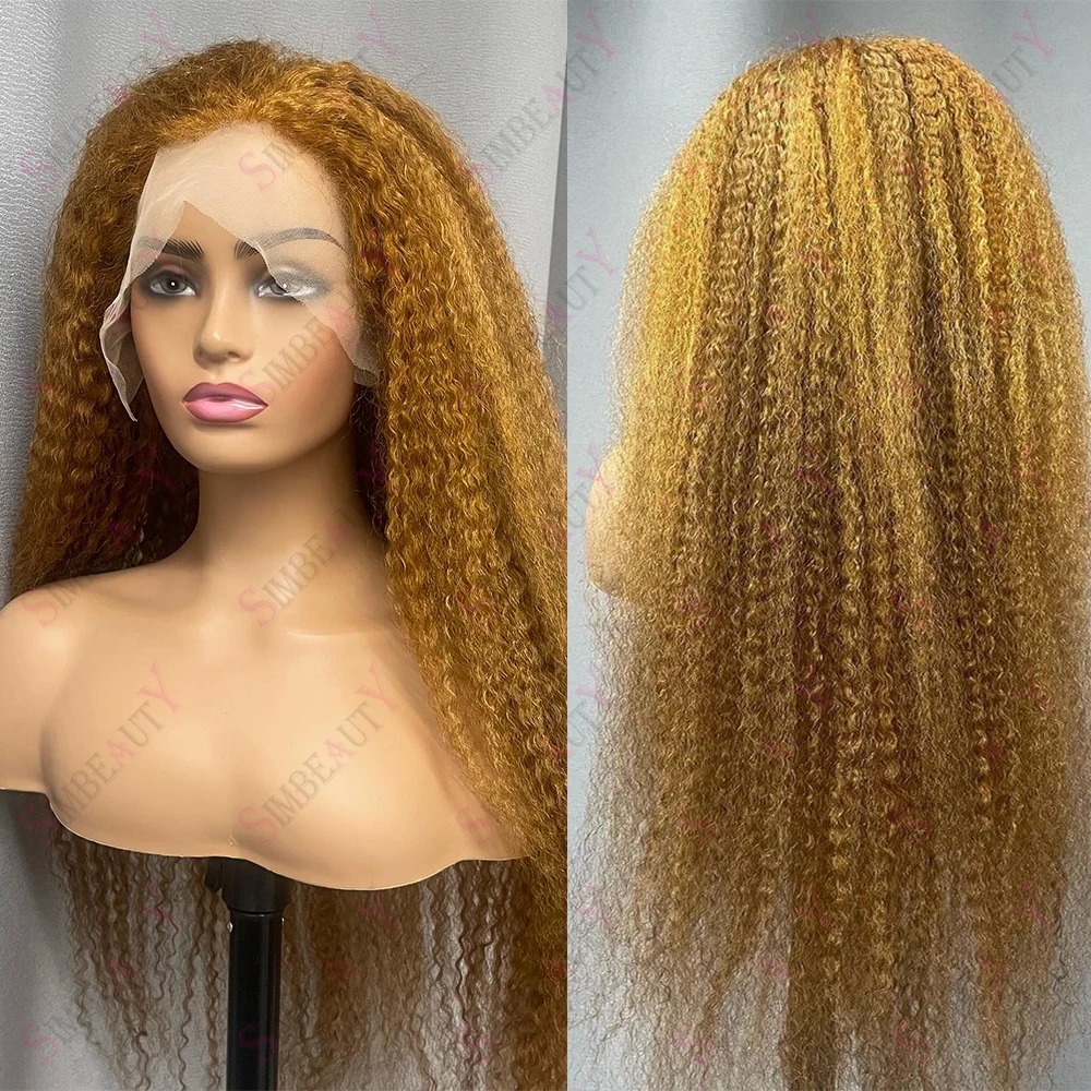 

Honey Blonde Kinky Curly Lace Front Wig for Women 100% Human Hair Wigs Brazilian Remy Glueless Bleached Knots 5X5 Closure Wig