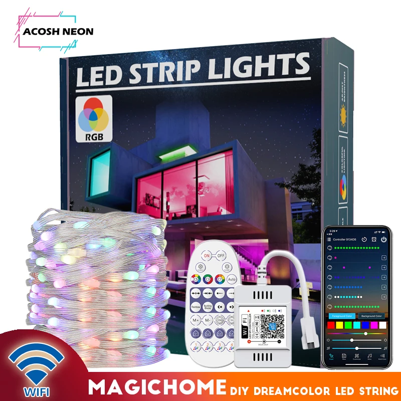 Wifi 20m String Lights work with Alexa Google Assistant Music WS2812B RGBIC Lighting Addressable Individually Party Wedding