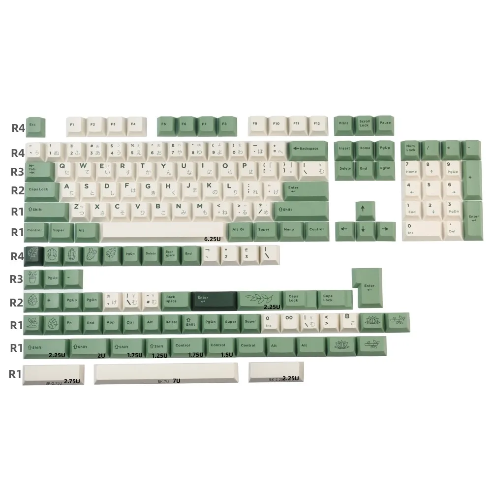 Фото Клавиши GMK Botanical Keycaps PBT с 5-сторонней сублимационной печатью, профиль Cherry, с ISO Enter 1.75U, 2U Shift для GK61 №1