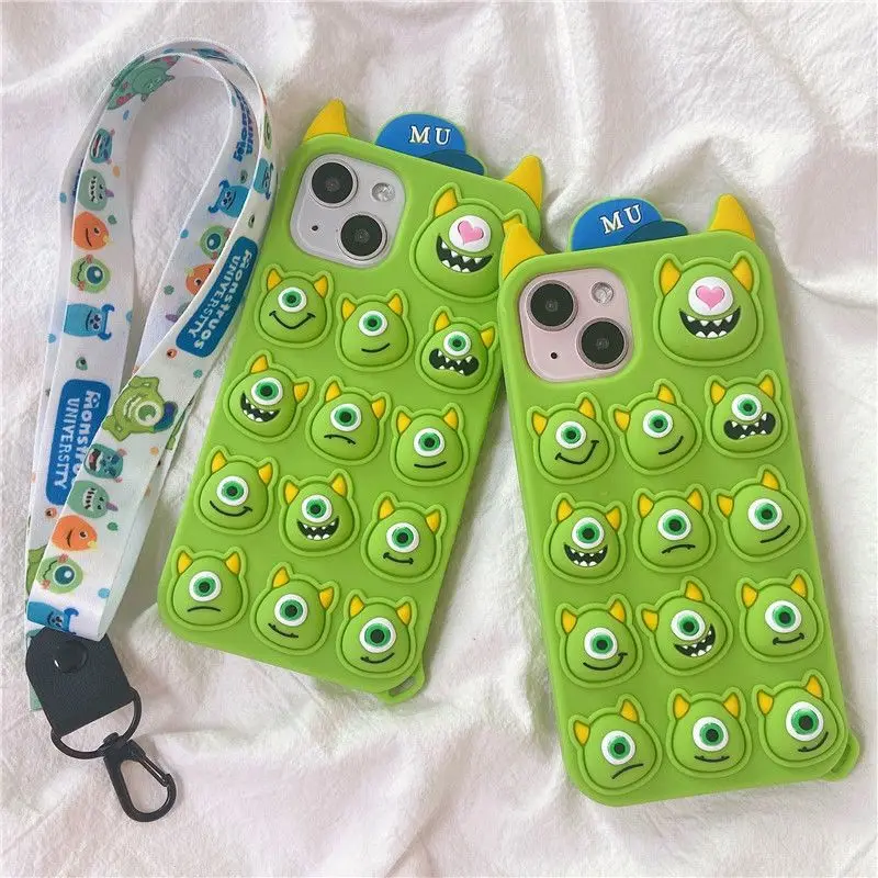 

Mr.Q Monsters, Inc. Unzip Button Soft Silicone Phone Cases For iPhone 13 12 11 Pro Max X XR XS MAX 8 7 Plus SE2020 TPU Cover