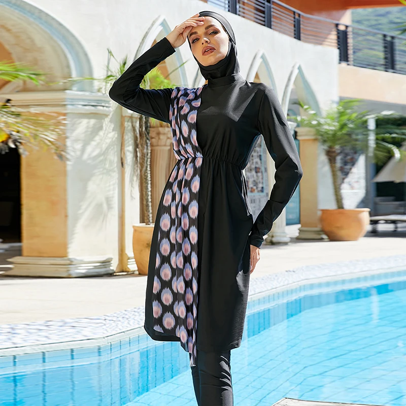 

Romantic Maillot Burkini 2022 New Modest Swimwear Long Sleeve Swimsuit 3pcs Burkini For Women Muslimah Print Muslim Swimwear