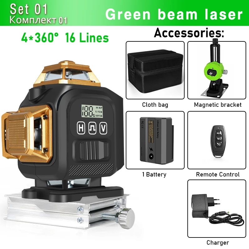 

Clubiona 16-линейный 4D зеленый лазерный уровень