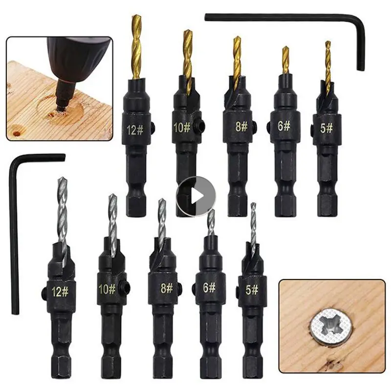 

4/5pcs Countersink Drill Woodworking Drill Bit Set Drilling Pilot Holes For Screw Sizes #5 #6 #8 #10 #12 With A Wrench Tools