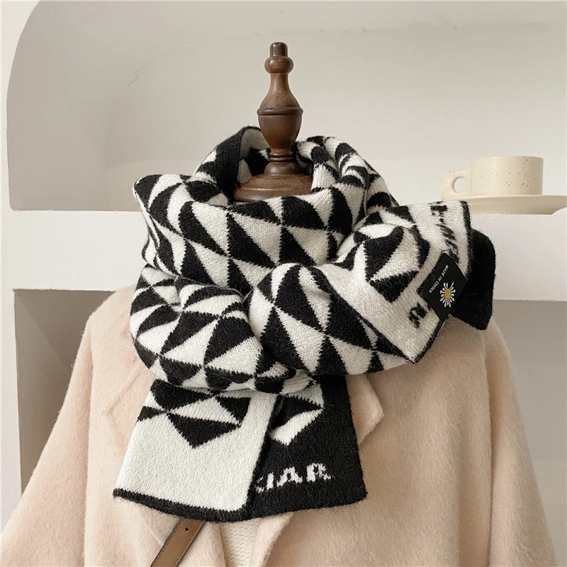 

Winter Warm Knitted Women Geometry Scarf Outdoor Casual Woolen Yarn Neckercheif Bufanda Korean Styles Skinny Foulard Echarpe