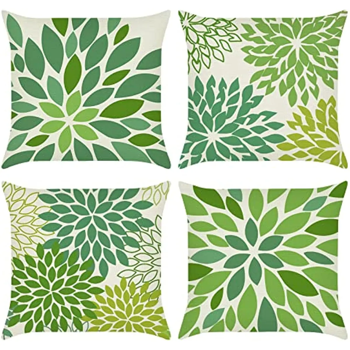 

Dahlia Pinnata Flower Throw Pillow Covers 18 x 18 Inch Set of 4 Green Geometric Floral Decorative Throw Pillow Cases Linen