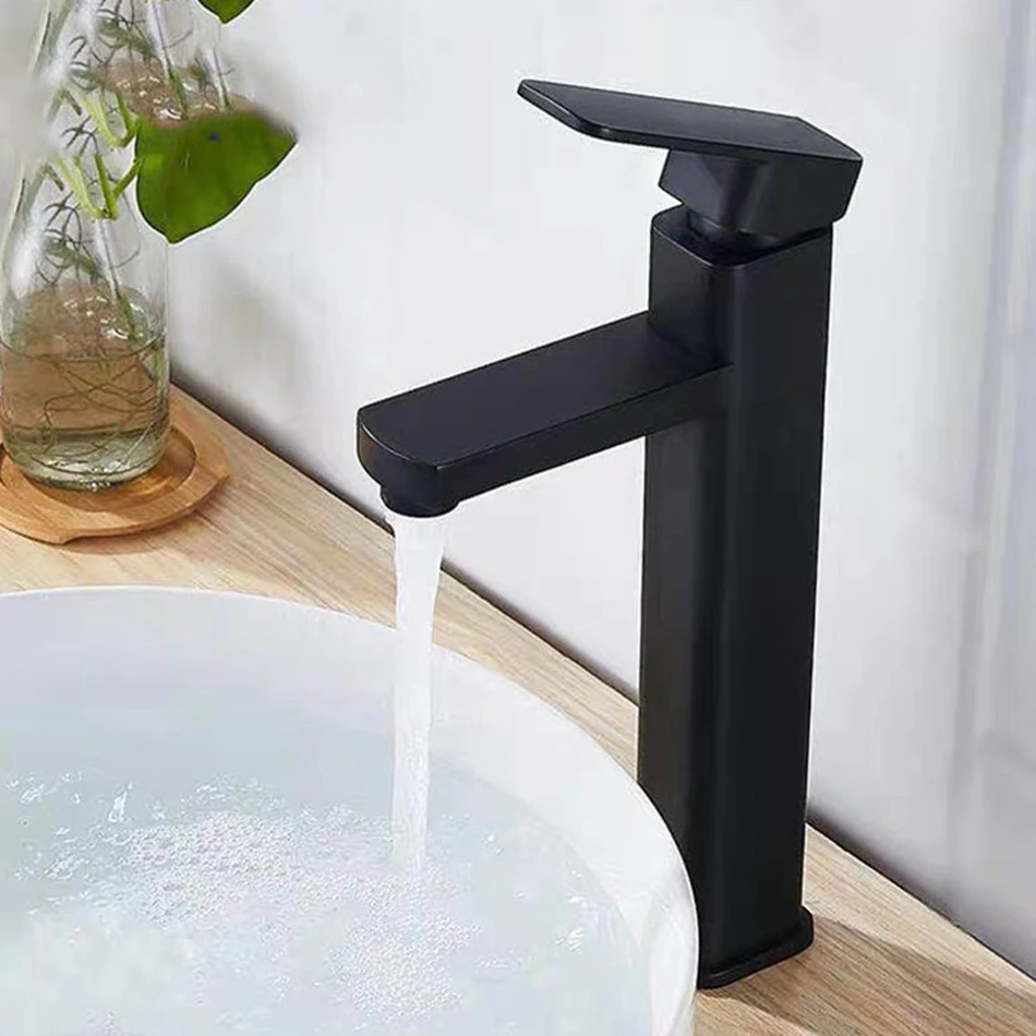 

Basin Faucet Black 304 Stainless Steel Square Kitchen Hot and Cold Water Taps Bathroom Sink Mixer Tap Kitchen Washbasin Faucet