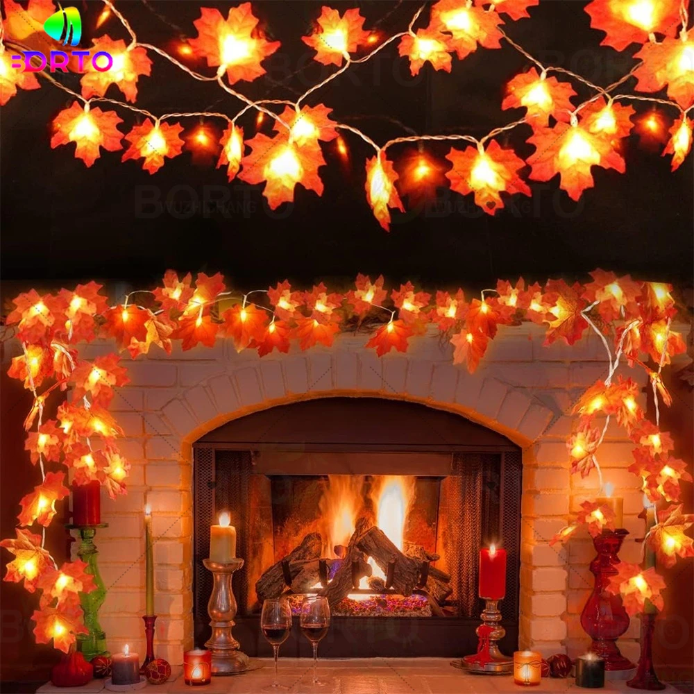 

6M 40Led 2PCS Maple Leaf Leaf Led Light String Artificial Autumn Leaves Led String Garland Home Party Diy Halloween Decoration