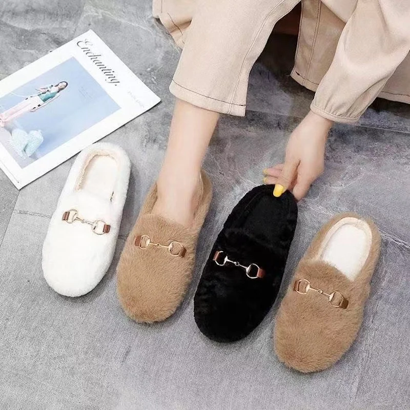 

Winter Indoor Women Slippers House Plush Soft Cotton Slippers Non-Slip Floor Shoes Home Slippers Women Slides for Bedroom