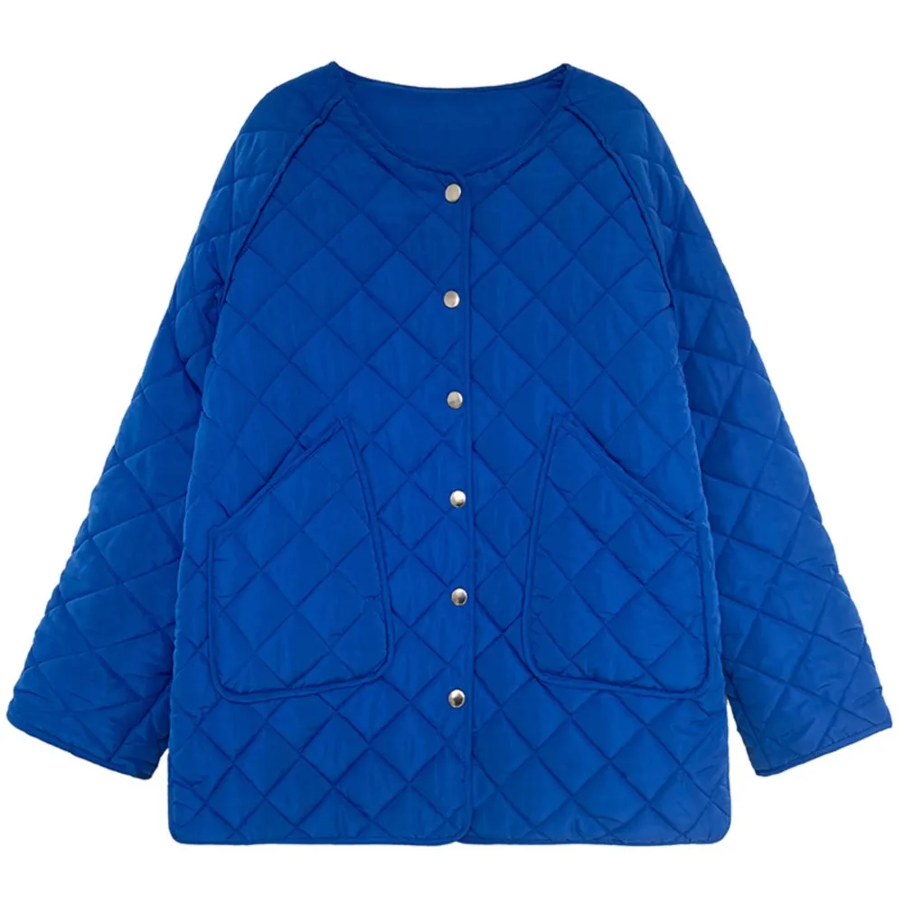 B-TOTO Cotton Coat Rhomboid Cotton Padded Jacket Women's Autumn Winter Solid Color Singel Button Loose Fashion Small Warm Coat