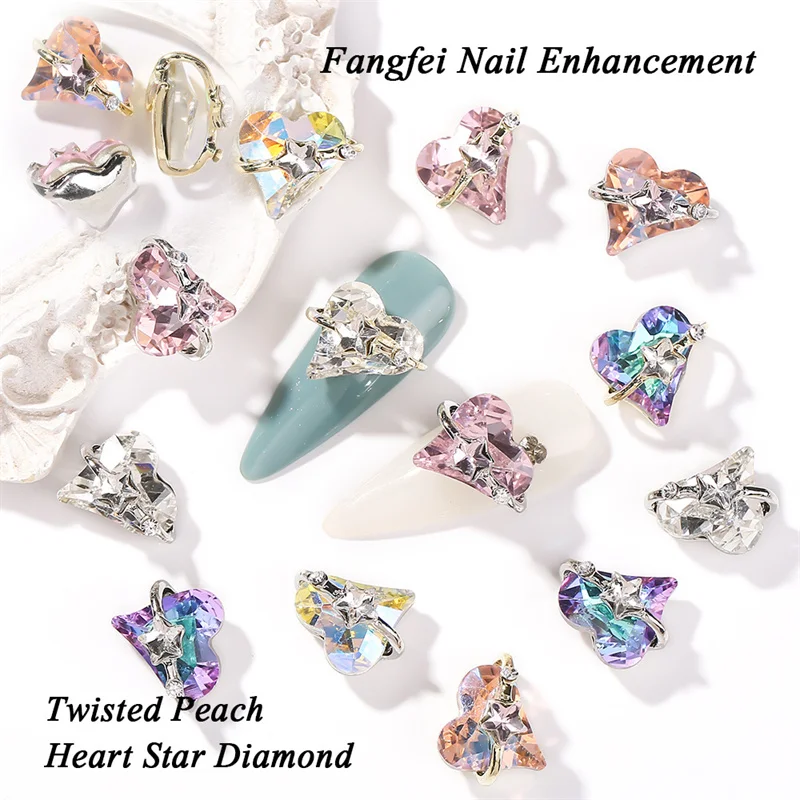 

5pcs Alloy Zircon Nails Accessories Twisted Peach Heart Star Charms Nail Art Decorations Supplies Crystal Rhinstones For Nails