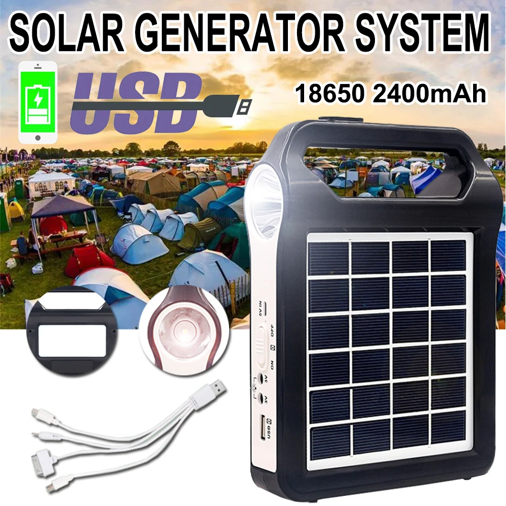 

Solar Generator System Portable Solar KIit with 2400mAh 18650 Battery Solar Energy USB Charger for Phone Power Bank Outdoor Camp