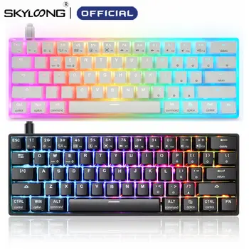 SKYLOONG 게이밍 데스크탑용 기계식 키보드, 60% SK61, 광학 핫 스왑 가능 RGB 미니 블루투스 무선 키보드, GK61