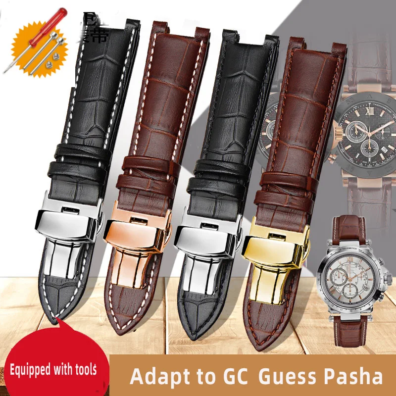20*11mm 20*12mm 22*13mm Genuine Leatehr Watchband for GC Guess  PASHA W3108/HPI004 Watch Strap Butterfly Buckle Bracelet