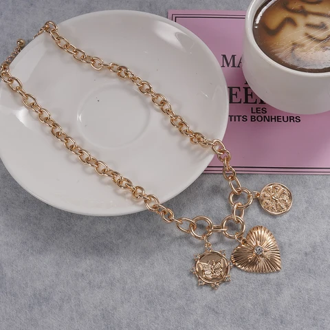 Золотое массивное ожерелье WEALTHYBOO с сердечками и бабочками