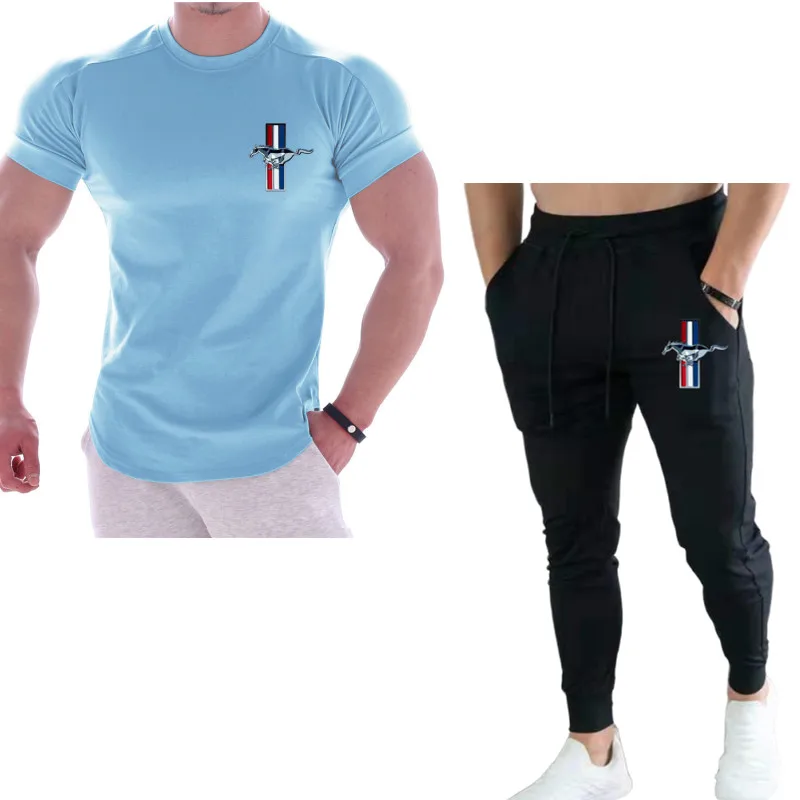 

Мужской спортивный костюм для бега, Повседневная футболка с принтом и брюки