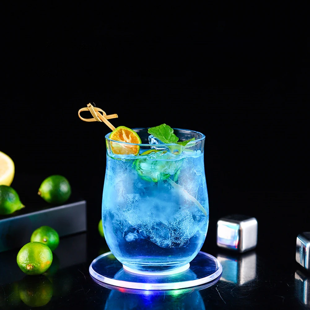 

LED Coaster For Bar Table Decoration Acrylic Bar Cocktail Flash Base LED Mats Crystal Ultra-Thin LED Coaster Bar Accessories