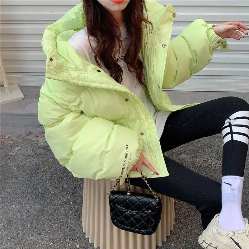 2021 New Candy Color Loose Hooded Women Parkas Korean Printed Down Jackets Female Winter Thick Warm Bubble Coats College Style