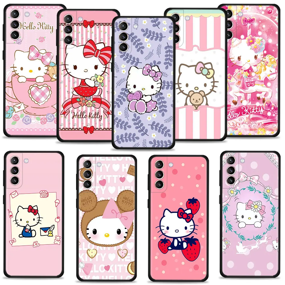 

Phone Case For Samsung S23 Galaxy S22 S21 S20 FE Ultra S10 S9 Plus S10e 20Ultra 10Plus Funda Hello Kitty Leaf Love Carousel