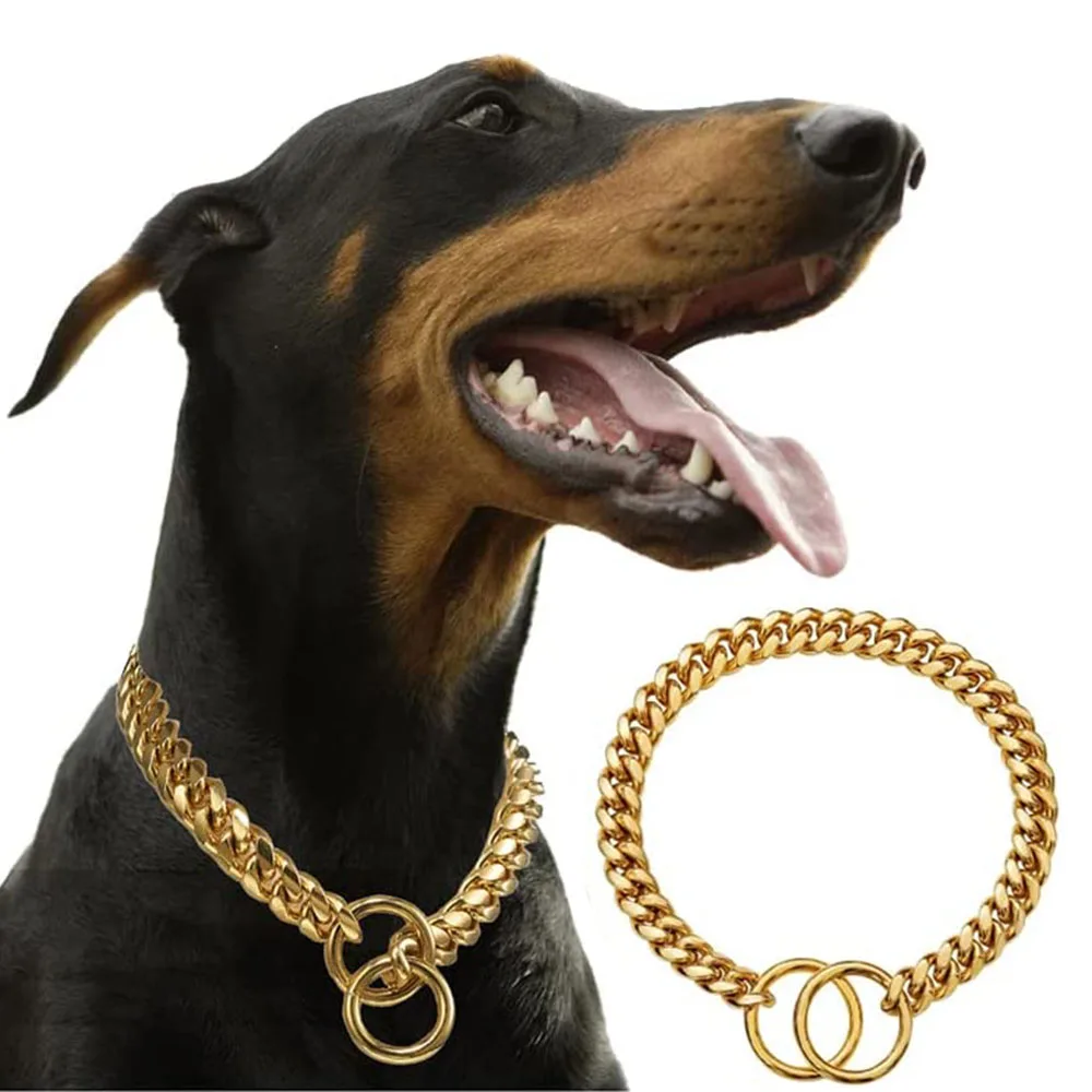 

Ошейник из нержавеющей стали, металлическая цепь для обучения ходьбе у крупных собак, маленький и средний размер, звено для кубинской собаки, золото