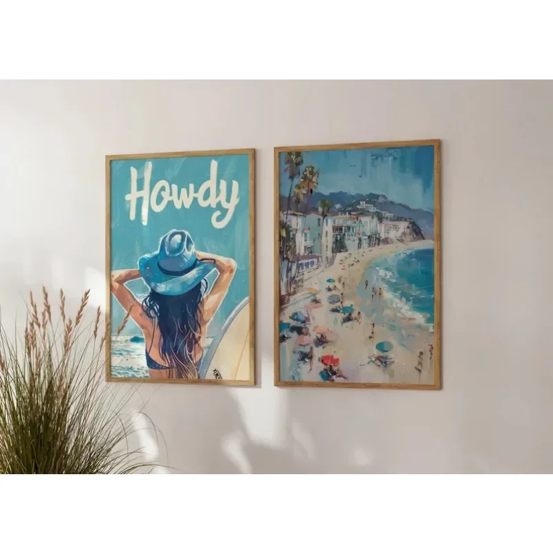 Blue Seaside Beach Sunshine Poster Coastal Cowgirl Teenage Girl Minimalist Avant-Garde Trend Room Decoration Canvas Wall Art