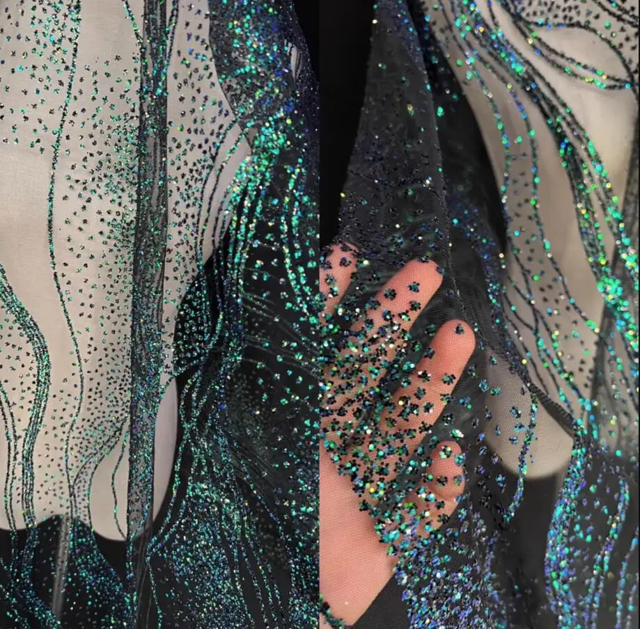 W140 см новый цвет темно-зеленый блестящий тюль украшение/индивидуальный материал