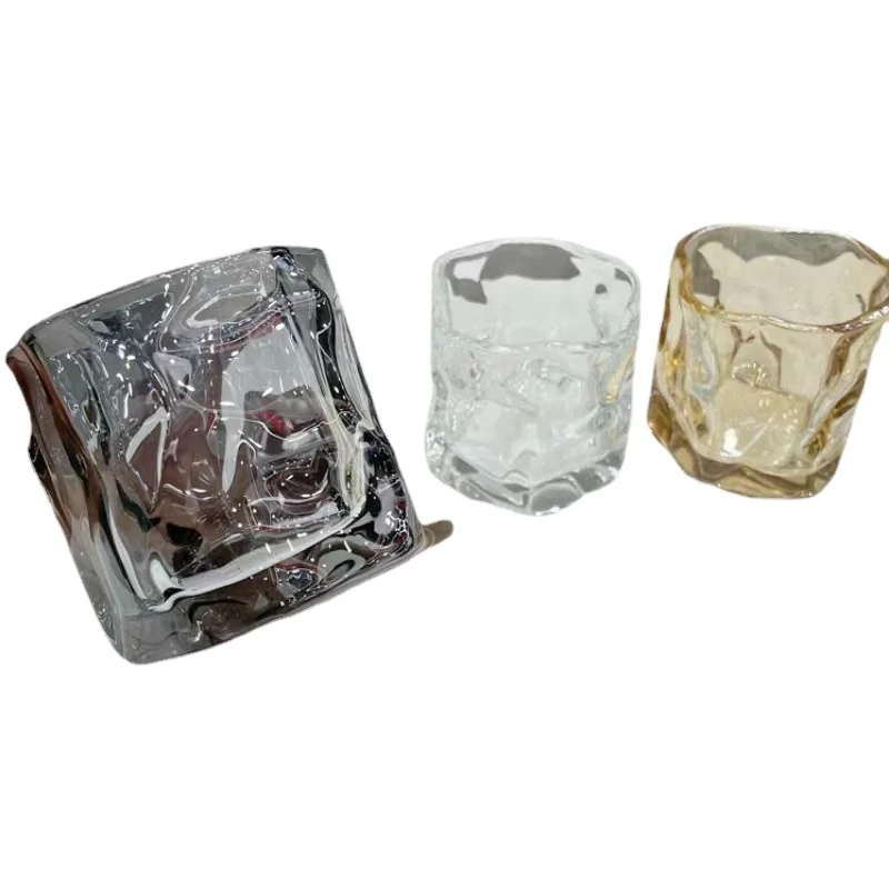 

Glass cup Transparent and colorful Glacier grain cup Vintage cup Irregular whisky glass Beer bar cup