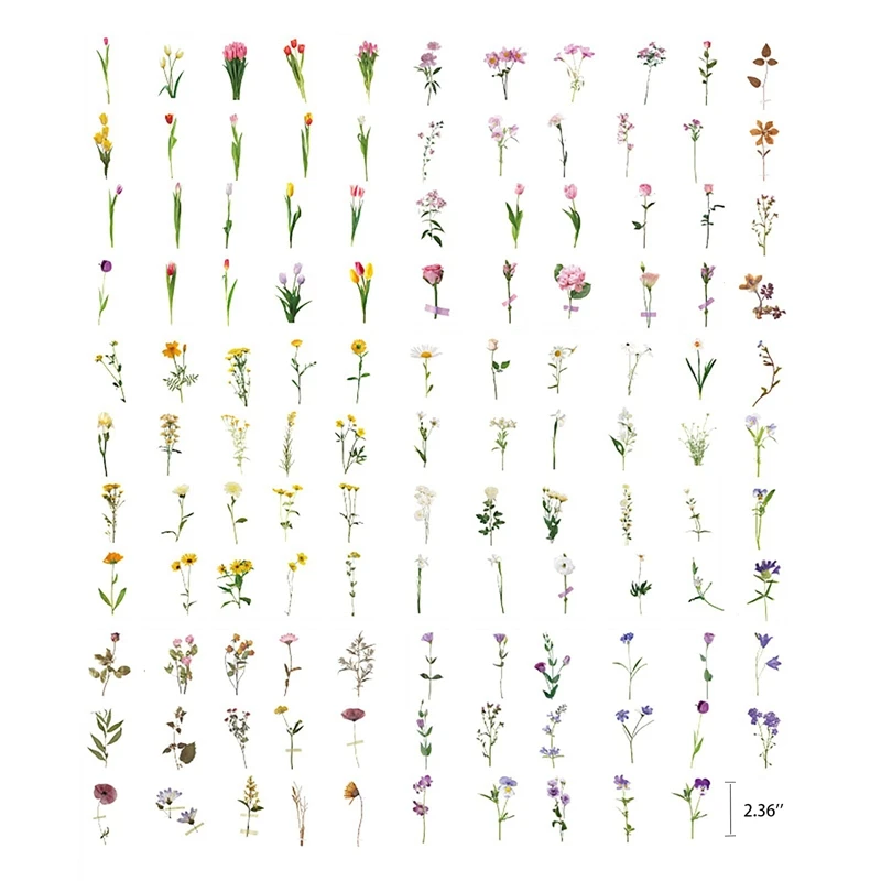 

240PCS Vintage Plants Flowers Daisy PET Transparent Stickers For Decoration Planners Scrapbook Laptops (6 Sets)