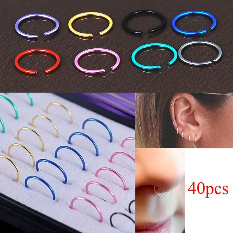 

40PCS Unisex Punk Clip On Ear Without Piercing No Hole Fake Body Nose Lip Hoop Rings Jewelry Earrings For Women Men