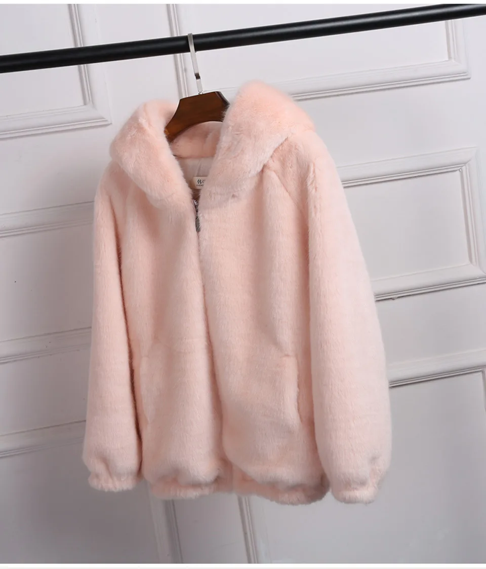 White Solid Color Short Fur Jacket Loose Autumn  Winter Girl Korean Plush Thickened Hooded Women's Faux Mink Short Fur Coat