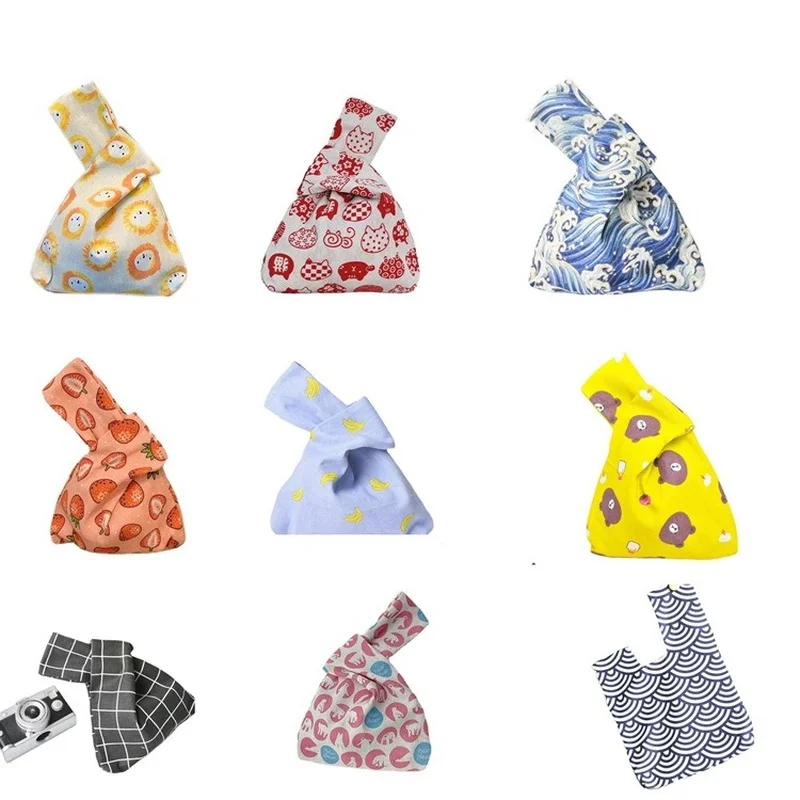 Женская тканевая Сумочка с узлом в японском стиле Милая женская кошелек для