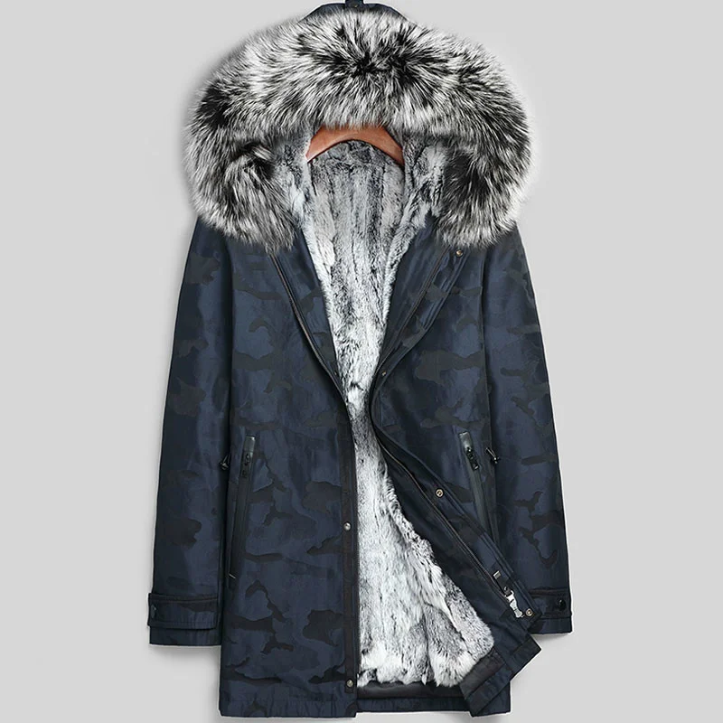 

Мужская куртка из 100% меха кролика Рекс, Мужская одежда, зимнее пальто 2023 года, одежда с воротником из натурального Меха чернобурки, парки улу...