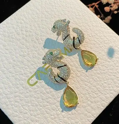 

S925 Sterling Silver needle Personalized animal modeling water drop zircon Crystal Earrings Jeweller DIY accessories