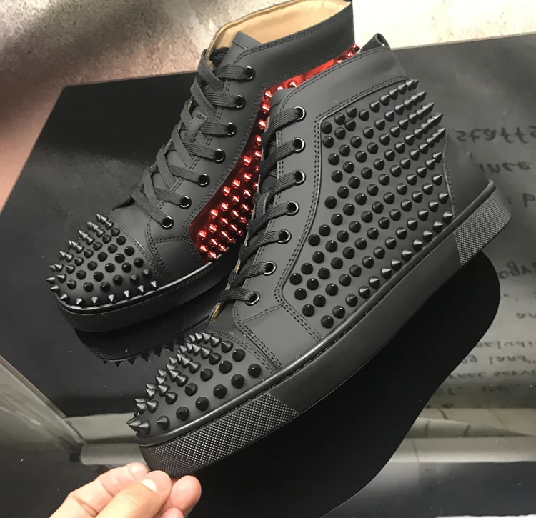 

Designer Luxury Men's Shoes Red Sole Shoes Women's Shoes Black Red Leather Rivets High-Top Shoes Casual Shoes Sneakers