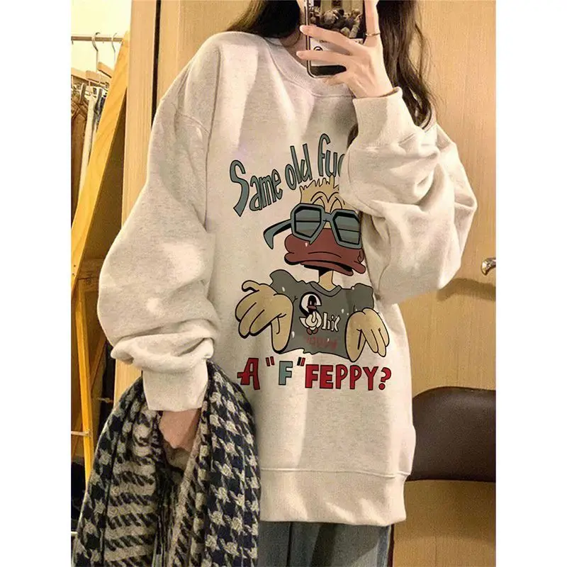 

"don"donald Fauntleroy Duck Kawaii Sweater Girl Heart Autumn and Winter Cartoon Pattern Round Neck Top Loose Knitted Sweater