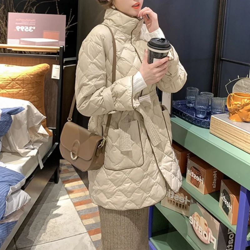 Women Winter Casual Fashion Hooded Coat Long Slim Warm Jacket Down Cotton Padded Jacket Outwear Parkas Elegant Lace Up 2021 New