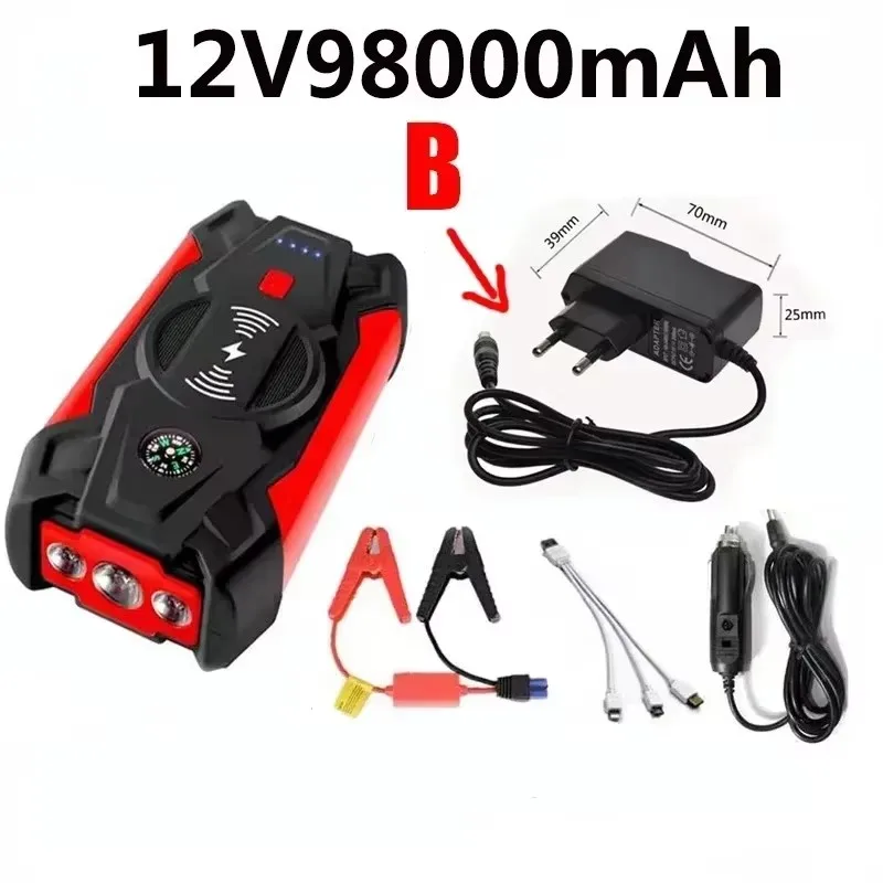 

Автомобильный стартер-портативный аккумулятор и усилитель аккумулятора для газовых/дизельных транспортных средств, 12 В, 98000 мАч